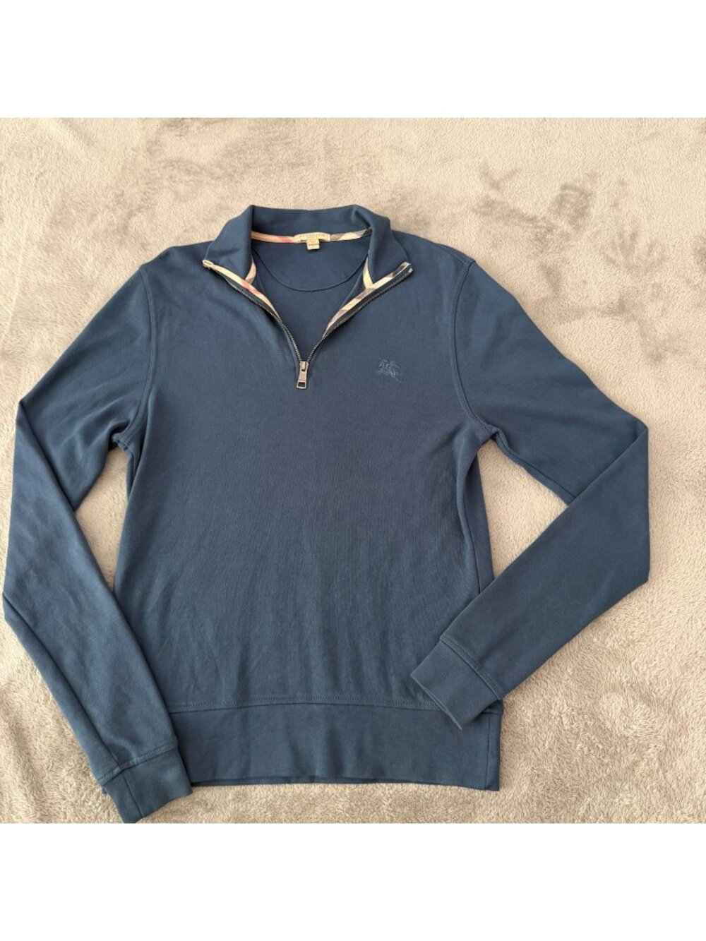 Burberry Brit Cotton Blue Quarter Zip Pullover Sweater Mens SMALL Novacheck